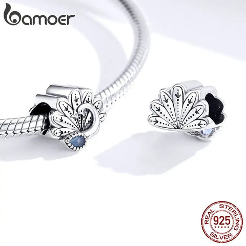 bamoer Enamel Retro Peacock Series Charm fit Original Bracelets & Bangle 925 Sterling Silver Fine Jewelry SCC1558