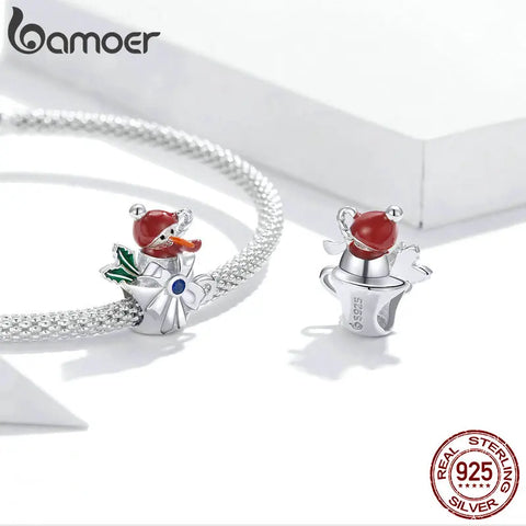 bamoer 925 Sterling Silver Cute Snowman Beads Christmas Tree Pendants Snowflake Charms Fit Women Bracelet & Bangle Party Gift