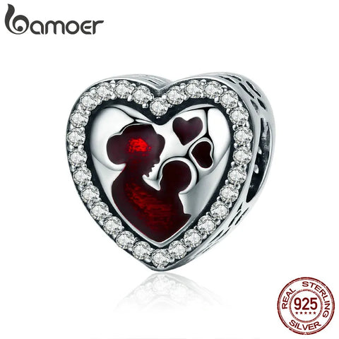 BAMOER 100% 925 Sterling Silver Great Mother's Love Heart Engrave Charm Beads fit Bracelet & Necklace Jewelry Mother Gift SCC634