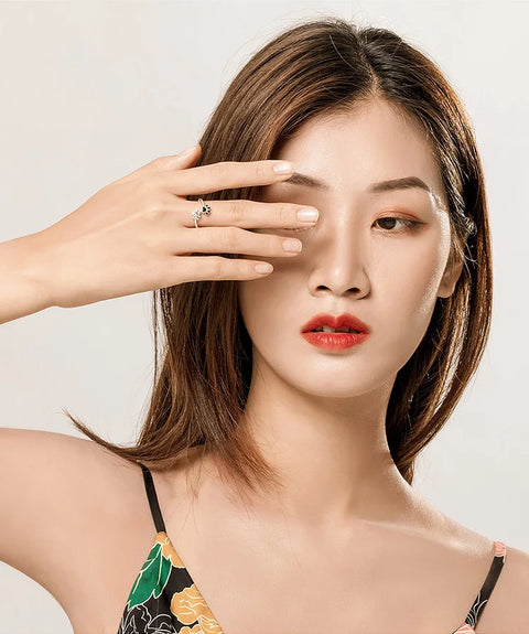 Bamoer 925 Sterling Silver Black Dog Paw Open Ring Zircon Cute Footprint Adjustable Finger Ring for Women Fine Jewelry SCR605