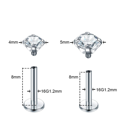 1Pc Surgical Steel Zircon Cartilage Tragus Piercing Earring Stud Crystal Labret Piercing Lip Ring Body Piercing Jewelry16G