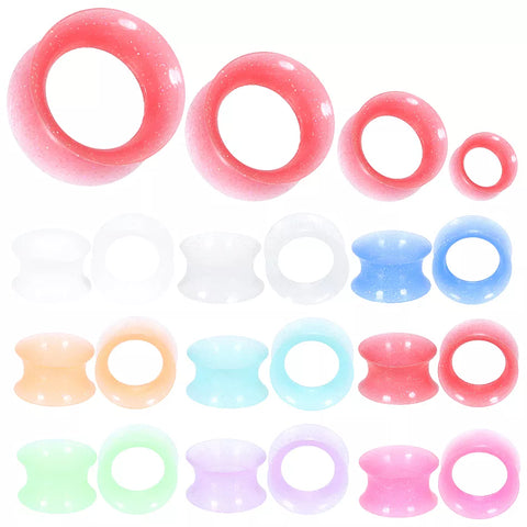 9Pairs Silicone Flexible Thin Double Flared Flesh Ear Gauge Ear Expander Stretcher Ear Piercing with Sequins Tunnels for Ears