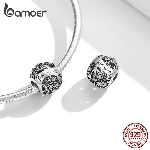 bamoer Family Tree Bead 925 Sterling Silver Charm for Original Bracelet Bangle Women Forever Life DIY Fashion Jewelry BSC489