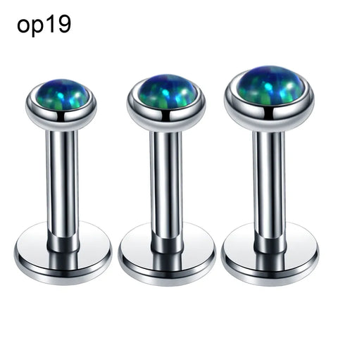 3Pcs/set Stainless Steel Internally Thread Opal Stone Labret Stud Lip Ring Ear Stud Helix Tragus Earring Body Piercing Jewelry