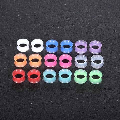 9Pairs Silicone Flexible Thin Double Flared Flesh Ear Gauge Ear Expander Stretcher Ear Piercing with Sequins Tunnels for Ears