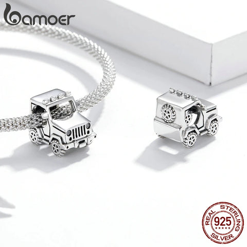 Bamoer Original 925 Sterling Silver Off-road Vehicle Charms for Women Bracelet & Bangle DIY Jewelry Coffee Beads Camera Charms
