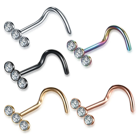 1Pc Stainless Steel Nose Ring Nostril Screw Studs Nose Piercing Zircon Crystal 20G Nostril Earrings Body Piercing Jewelry