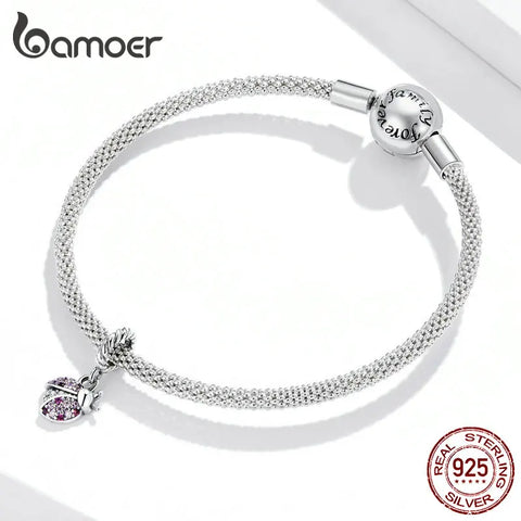 bamoer Ladybug 925 Sterling Silver CZ Zircon Pendant Charm fit Original Bracelet Fine Jewelry DIY Accessories SCX125