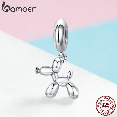 BAMOER Genuine 925 Sterling Silver Balloon Dog Pendant Animal Charms Fit for Charm Bracelets & Necklace Silver Jewelry SCC981