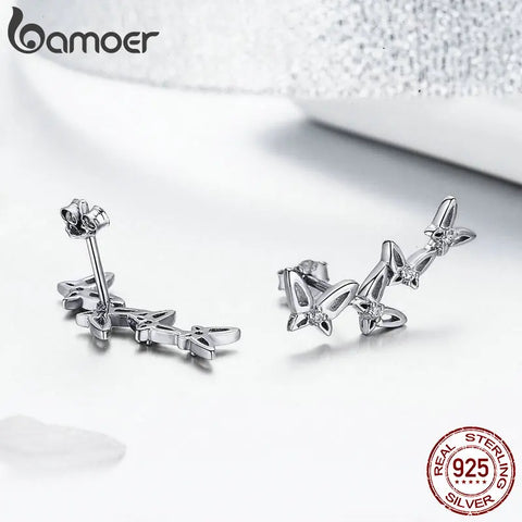 BAMOER High Quality 925 Sterling Silver Simple Dancing Butterfly Stud Earrings for Women Party Jewelry Girlfriend Gift BSE056