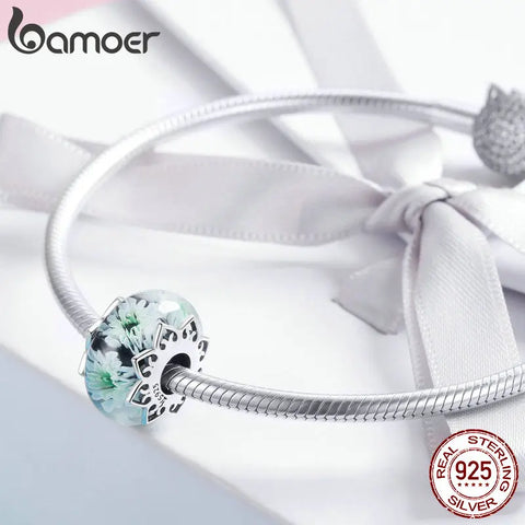 BAMOER 100% 925 Sterling Silver Chrysanthemum Flower European Glass Beads Fit Charm Bracelets Necklaces Jewelry Gift SCC1011
