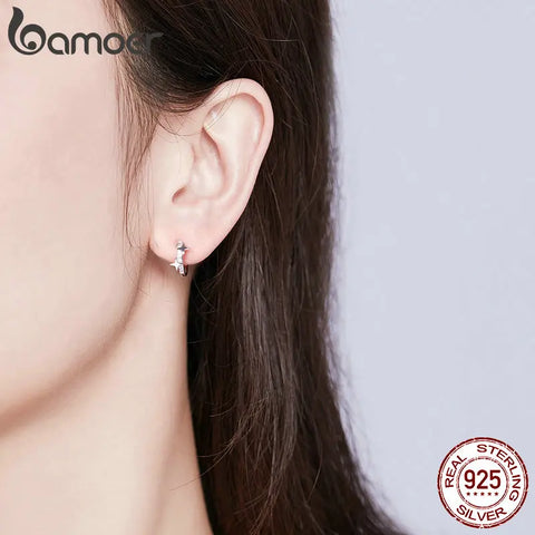 BAMOER Small Hoop Earrings Gold Huggie 925 Sterling Silver Clear CZ Universe Galaxy Earrings for Girl Gifts  Jewelry BSE076