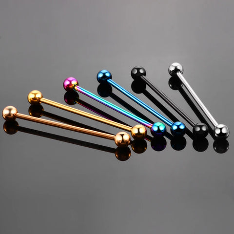 6Pcs Surgical Steel Long Industrial Barbell Ring Tongue Nipple Bar Tragus Helix Ear Piercing Body Jewelry 34mm Length 14G
