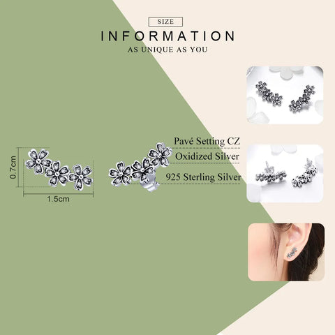 BAMOER 925 Sterling Silver Daisy Flower Clear CZ Stud Earrings for Women Sterling Silver Jewelry Valentine's Day Gift SCE419