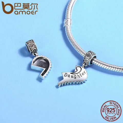 BAMOER 100% 925 Sterling Silver Mother and Daughter Love Forever Pendant Charms fit Bracelets Necklace Jewelry Making SCC427