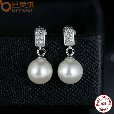 Drop Earrings Fine Jewelry Female Drop Earrings with Pearls Earrings 925 Sterling Silver Jewelry Mother's Day Gift SCE006