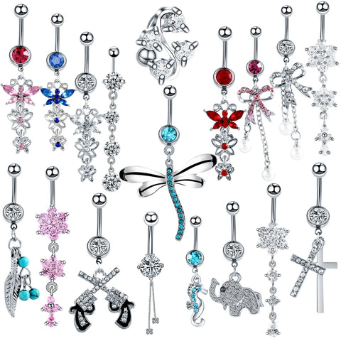 1Piece Charming Navel Bar Stainless Steel CZ Bioplast Flexible Pregnancy Navel Belly Button Rings Piercing Body Jewelry 14g