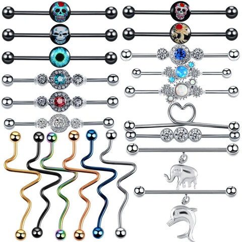 1PC Steel 38mm Bar Industrial Barbell Piercings CZ Top Removable Scaffold Hielix Tragus Earring Cartilage Body Piercing Jewelry