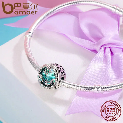 BAMOER Fashion New Genuine 925 Sterling Silver Mystery Ocean Charms Beads fit Women Charm Bracelets DIY Stone Jewelry SCC246