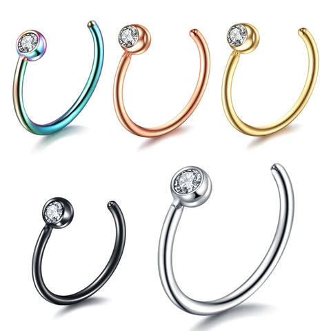 1PC Women Stainless Steel Nostril Nose Hoop Stud Ring Clip On Nose Body Jewelry Fake Piercing Jewelry