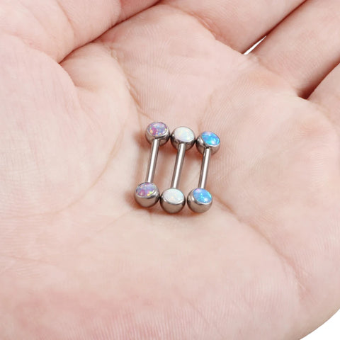 1PC Titanium Sexy Nipple Shiled Bar Piercings Internally Thread Mamilo Piercing Opal Stone Tongue Barbell Piercings Body Jewelry