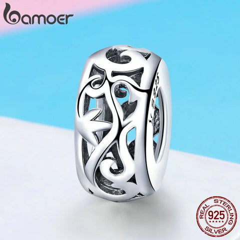 BAMOER Genuine 925 Sterling Silver Retro Curling Grass Pattern Beads fit Bracelets & Necklace DIY Accessories Jewelry SCC716