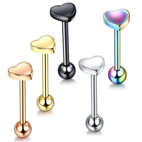 1 PC 5 Colors Tongue Piercing Septum Industrial Barbell Heart Nipple Barbell Flesh Tunnels Ear Plugs Ear Expanders Body Jewelry