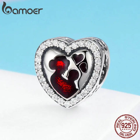 BAMOER 100% 925 Sterling Silver Great Mother's Love Heart Engrave Charm Beads fit Bracelet & Necklace Jewelry Mother Gift SCC634