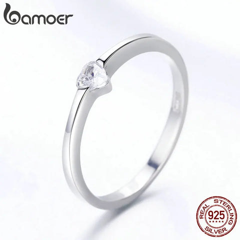 bamoer 925 Sterling Silver Luminous Finger Ring Simple Heart Wedding Rings for Women Wedding Engagement Jewelry SCR450