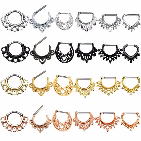 1Pc Titanium Shaft Nose Fake Piercing Copper Nose Ring Indian Flower Stud Hoop Septum For Clicker Nariz Clip Rings Body Jewelry