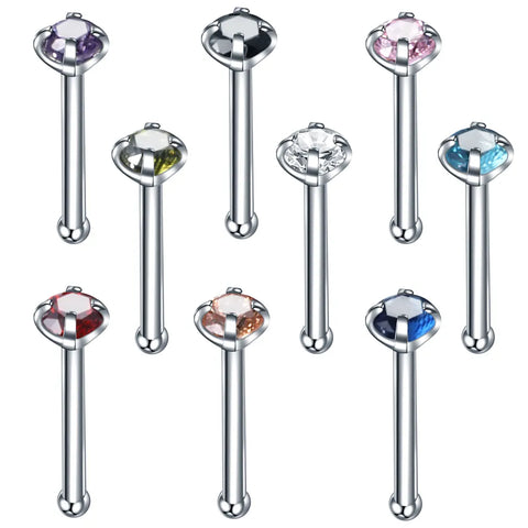 1Pc Studs Nose Rings Stainless Steel Bone Nose Stud Piercing Earring Anodized Mix Color Prong CZ Nose Jewelry 20G