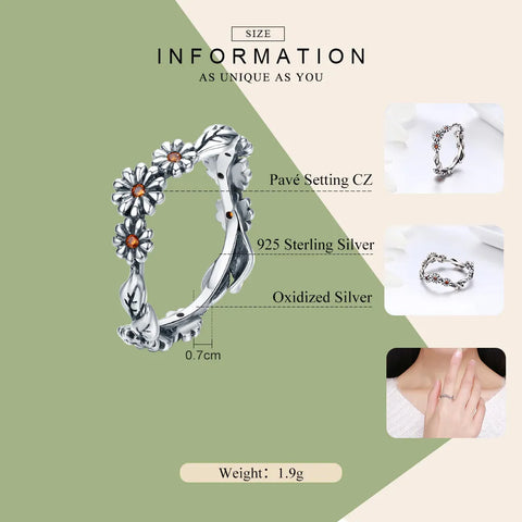 BAMOER Hot Sale 100% 925 Sterling Silver Twisted Daisy Flower Female Finger Rings for Women Wedding Silver Jewelry Anel SCR298
