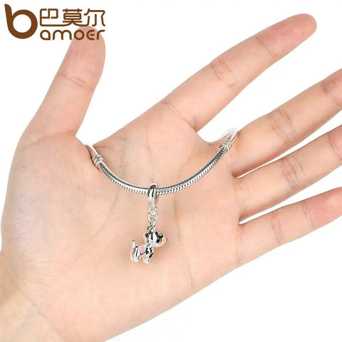 BAMOER Silver Color Pink Heart Dog Animal Pendants Charms Fit Bracelets Necklaces Women Cute Beads & Jewelry Making PA5328