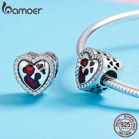 BAMOER 100% 925 Sterling Silver Great Mother's Love Heart Engrave Charm Beads fit Bracelet & Necklace Jewelry Mother Gift SCC634