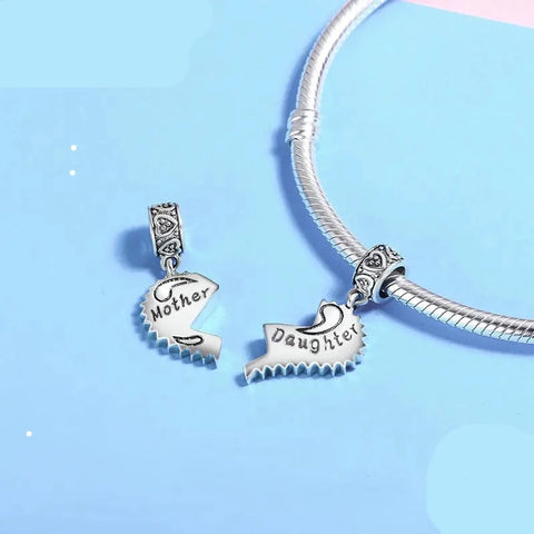BAMOER 100% 925 Sterling Silver Mother and Daughter Love Forever Pendant Charms fit Bracelets Necklace Jewelry Making SCC427