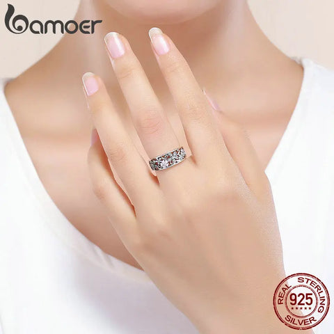 bamoer 925 Sterling Silver Daisy Flower & Infinity Love Pave Finger Rings for Women Wedding Engagement Jewelry SCR390