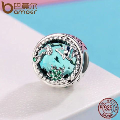 BAMOER Fashion New Genuine 925 Sterling Silver Mystery Ocean Charms Beads fit Women Charm Bracelets DIY Stone Jewelry SCC246