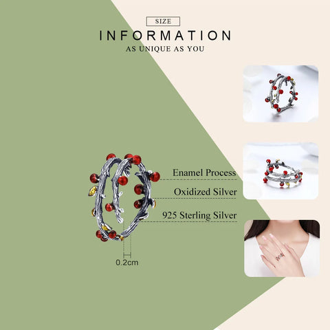 BAMOER Real 925 Sterling Silver Autumn Withered Tree Leaves Adjustable Finger Rings for Women Wedding Ring Jewelry Anel SCR442