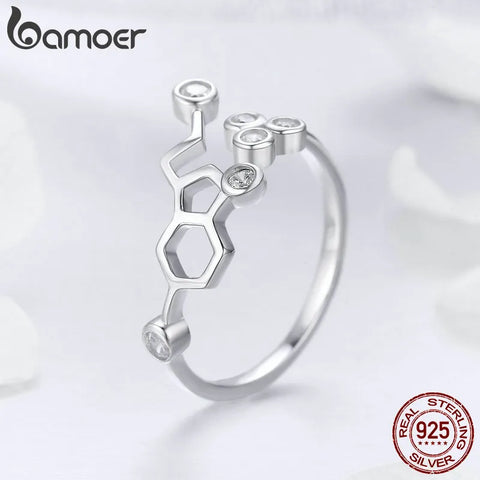 BAMOER Real 925 Sterling Silver Honeycomb Adjustable Finger Rings for Women Clear CZ Ring Wedding Engagement Jewelry Anel SCR433
