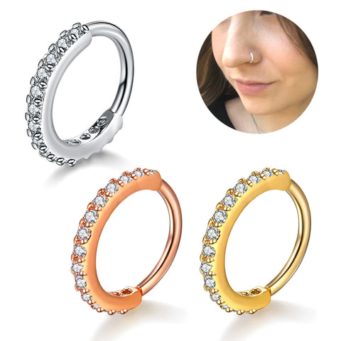 1Pc Trendy Crystal Nose Rings and Studs Rhinestone Copper Nose Ring Hoop Septum Piercings Nostril Hoop Sexy Body Jewelry