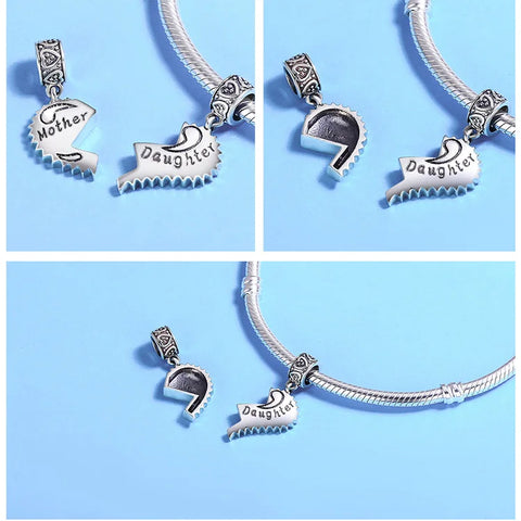 BAMOER 100% 925 Sterling Silver Mother and Daughter Love Forever Pendant Charms fit Bracelets Necklace Jewelry Making SCC427