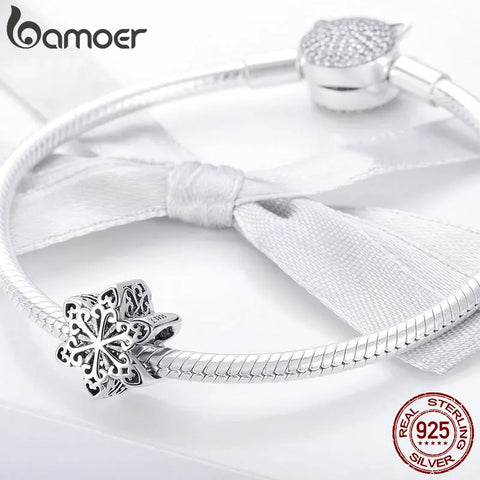 BAMOER Genuine 925 Sterling Silver Elegant Snowflake Openwork Beads fit Women Charm Bracelets & Necklace DIY Jewelry SCC719