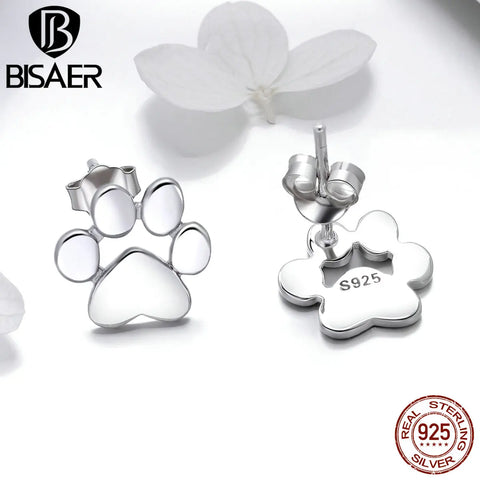 BISAER 925 Sterling Silver Jewelry Sets Animal Dog Cat Pussy Footprints Girls Jewelry Set Sterling Silver 925 Jewelry Collar