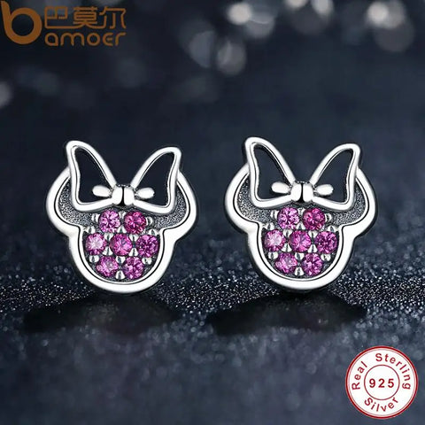BAMOER Presents 925 Sterling Silver Red Shape Sparkling Fashion Earrings