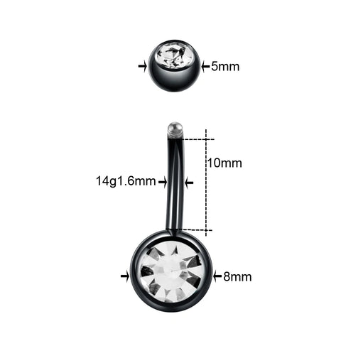 1Pc Surgical Black Belly Rings Fashion Women Body Piercing Jewelry Belly Button Rings Navel Rings Crystal Body Jewelry 14G