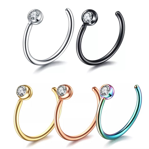 1PC Women Stainless Steel Nostril Nose Hoop Stud Ring Clip On Nose Body Jewelry Fake Piercing Jewelry