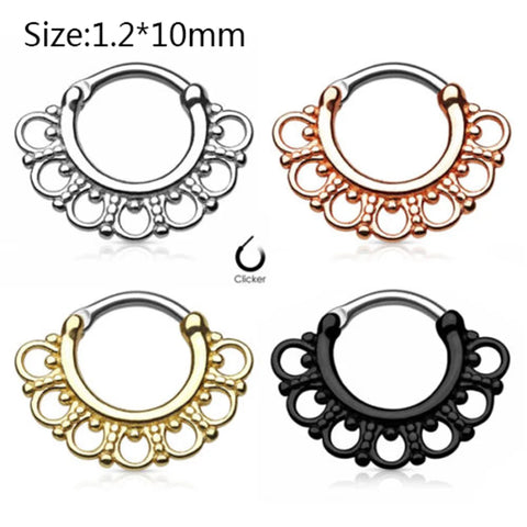 1Pc Titanium Shaft Nose Fake Piercing Copper Nose Ring Indian Flower Stud Hoop Septum For Clicker Nariz Clip Rings Body Jewelry
