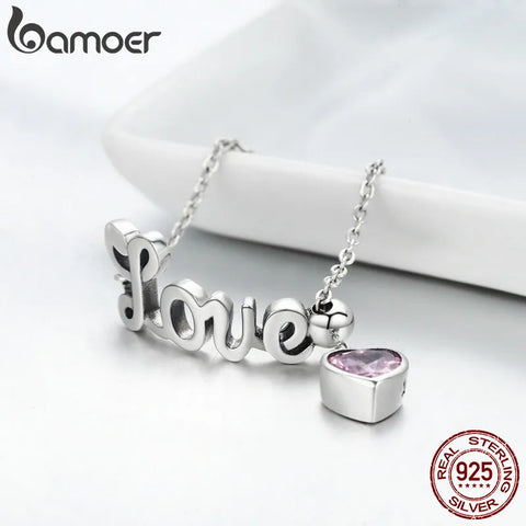 BAMOER Genuine 925 Sterling Silver Love Letter Adjustable Finger Ring Female Party Finger Ring Sterling Silver Jewelry SCR246