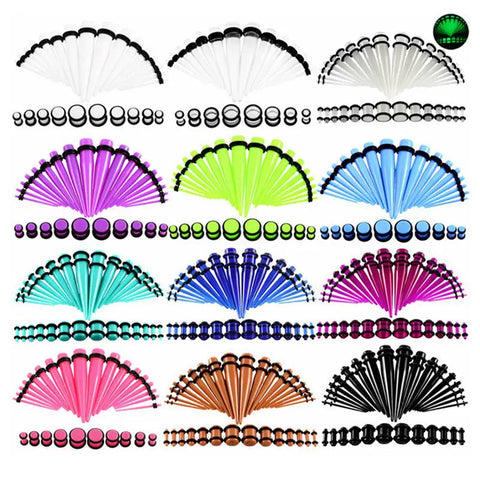 36pcs/lot Acrylic Ear Taper Expander Earleet Stretching Piercing Mix Color Ear Taper Plug Tunnels Gauges Body Jewelry Piercings