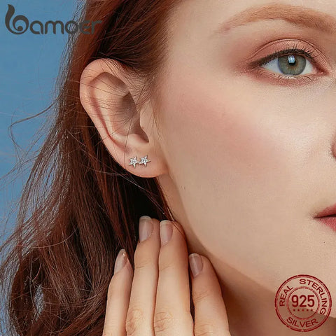 BAMOER Star Comet Asymmetry Stud Earrings for Women Clear CZ Bright Meteor Ear Stud 925 Sterling Silver Jewelry Femme BSE087